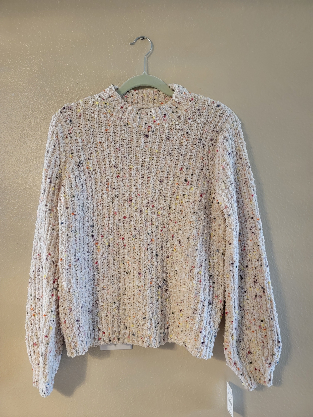 Fever Cream Speckled Crewneck Sweater with Multicolor Flecks
